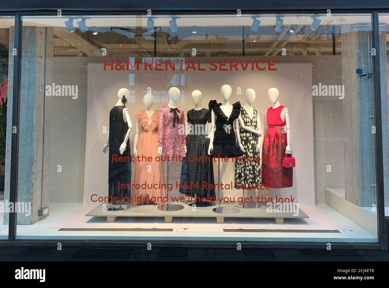 H&M gowns for rent are displayed in the store window in Stockholm, Sweden  November 28, 2019. Picture taken November 28, 2019. REUTERS/Anna Ringstrom  Stock Photo - Alamy