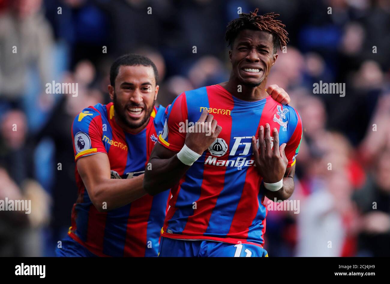 Soccer Football - Premier League - Crystal Palace vs West Ham United - Selhurst Park, London, Britain - October 28, 2017   Crystal Palace's Wilfried Zaha celebrates scoring their second goal    REUTERS/Eddie Keogh    EDITORIAL USE ONLY. No use with unauthorized audio, video, data, fixture lists, club/league logos or 'live' services. Online in-match use limited to 75 images, no video emulation. No use in betting, games or single club/league/player publications. Please contact your account representative for further details.? Stock Photo