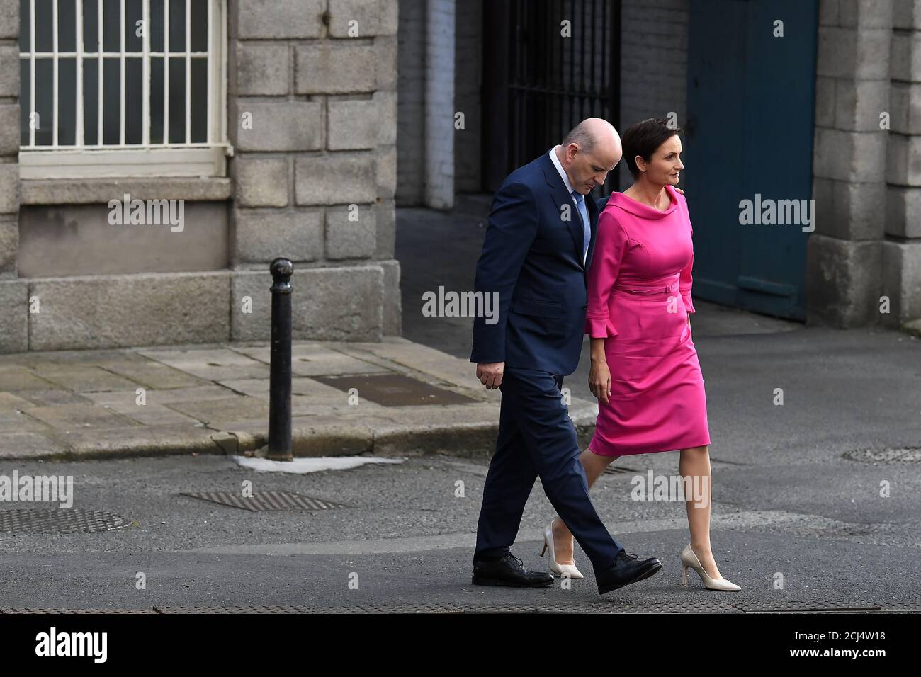 Candidate Sean Gallagher arrives with his wife Patricia Gallagher at Dublin Castle central count centre for the Irish presidential election and the blasphemy referendum in Dublin, Ireland, October 27, 2018. REUTERS/Clodagh Kilcoyne Stock Photo
