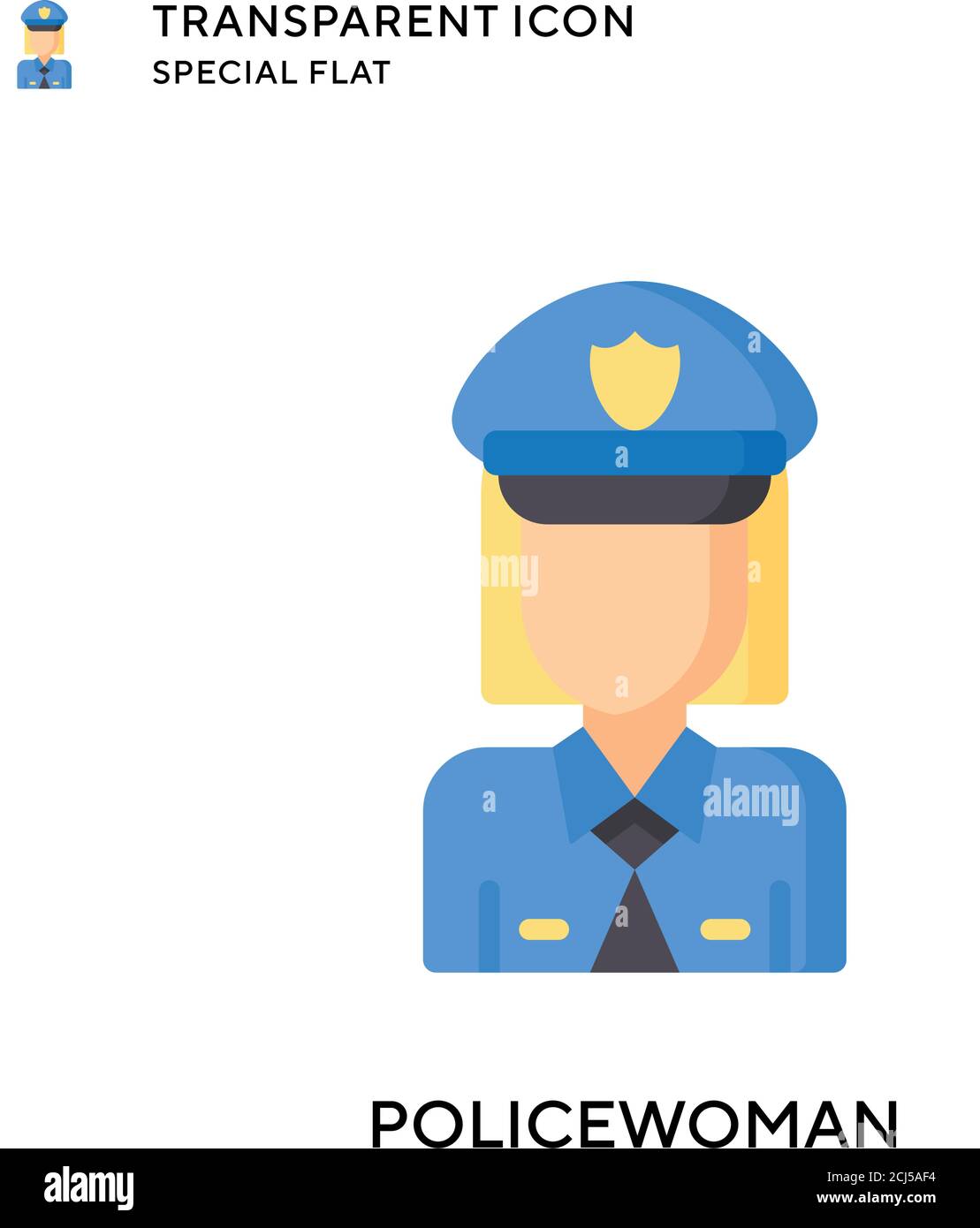 Policewoman vector icon. Flat style illustration. EPS 10 vector. Stock Vector