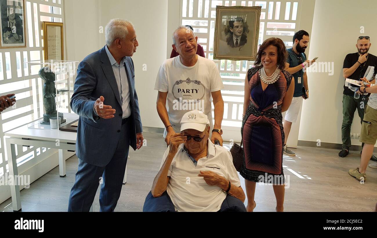 Ahmed Abdel Quddous Talks To Egyptian Businessman Naguib Sawiris With His Father Onsi And Egyptian Architect Shahira Fahmy During The Opening Of Late Writer Ihsan Abdel Quddous Exhibition At El Gouna Film