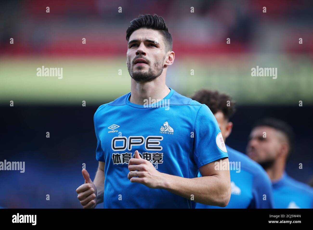 Soccer Football - Premier League - Crystal Palace v Huddersfield Town - Selhurst Park, London, Britain - March 30, 2019 Huddersfield Town's Christopher Schindler during the warm up before the match REUTERS/Hannah McKay EDITORIAL USE ONLY. No use with unauthorized audio, video, data, fixture lists, club/league logos or "live" services. Online in-match use limited to 75 images, no video emulation. No use in betting, games or single club/league/player publications. Please contact your account representative for further details. Stock Photo