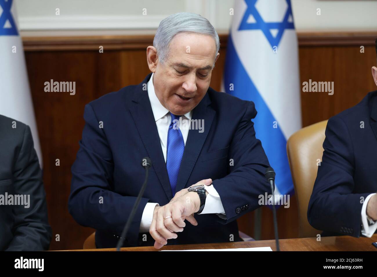 Israeli Prime Minister Benjamin Netanyahu attends the weekly cabinet meeting in Jerusalem, Israel, December 29, 2019. Abir Sultan/Pool via REUTERS Stock Photo