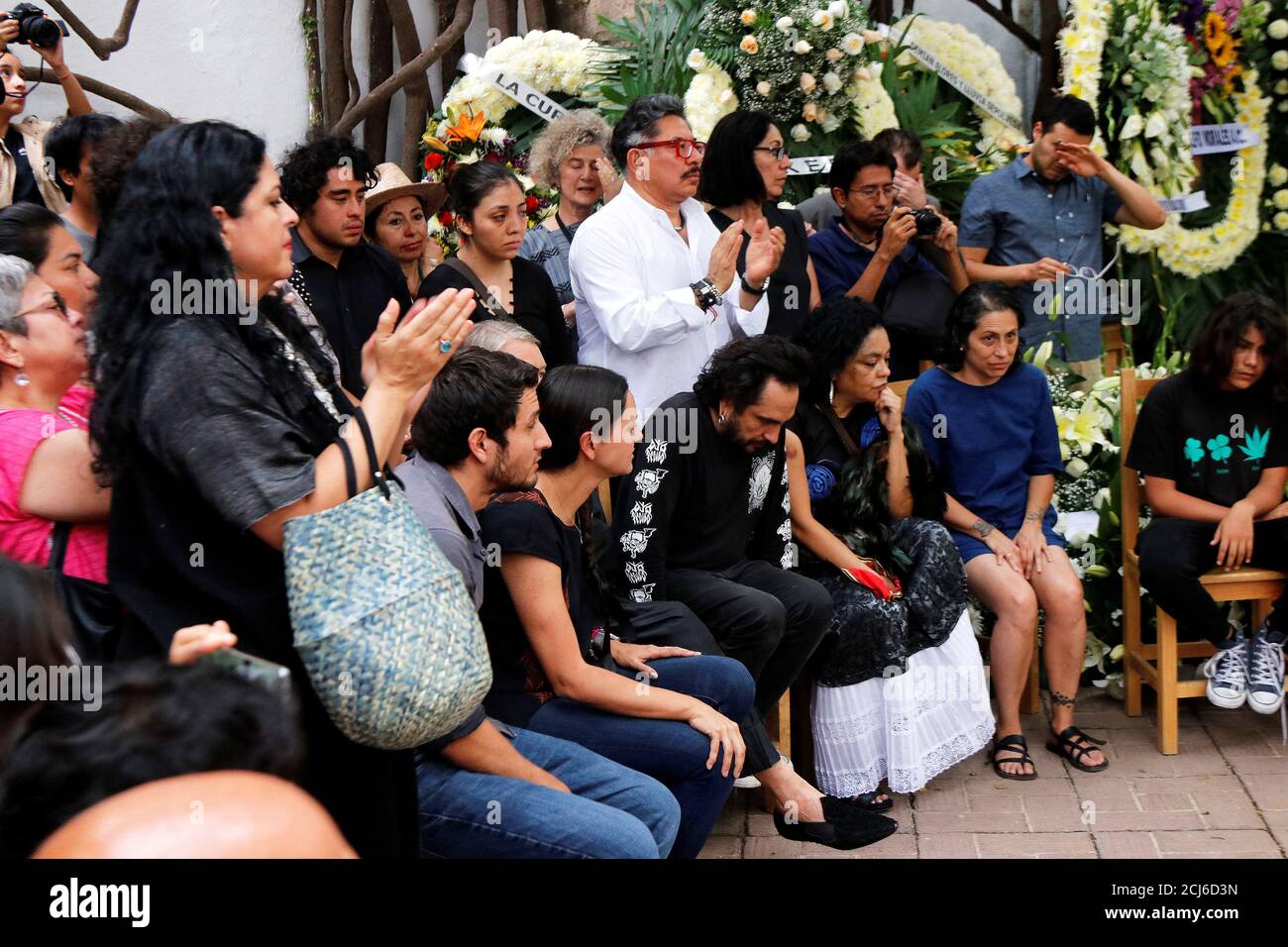 The family and friends of late Mexican graphic artist Francisco Toledo attend an homage at the Graphic Arts Institute of Oaxaca (IAGO), in Oaxaca, Mexico September 6, 2019. REUTERS/Jorge Luis Plata Stock Photo