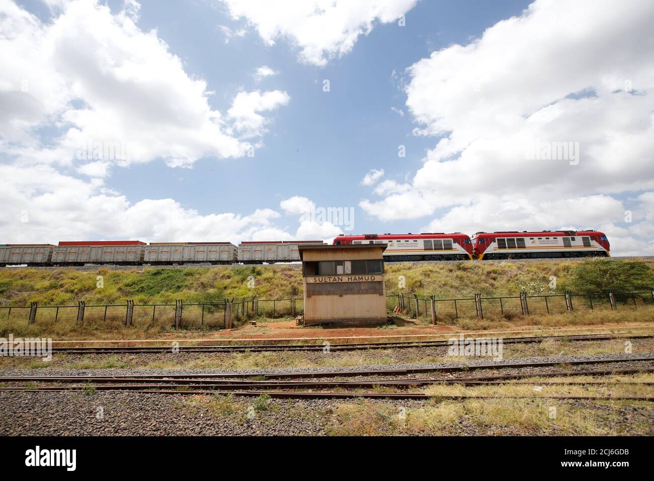 A Standard Gauge Railway (SGR) cargo train transferring containers