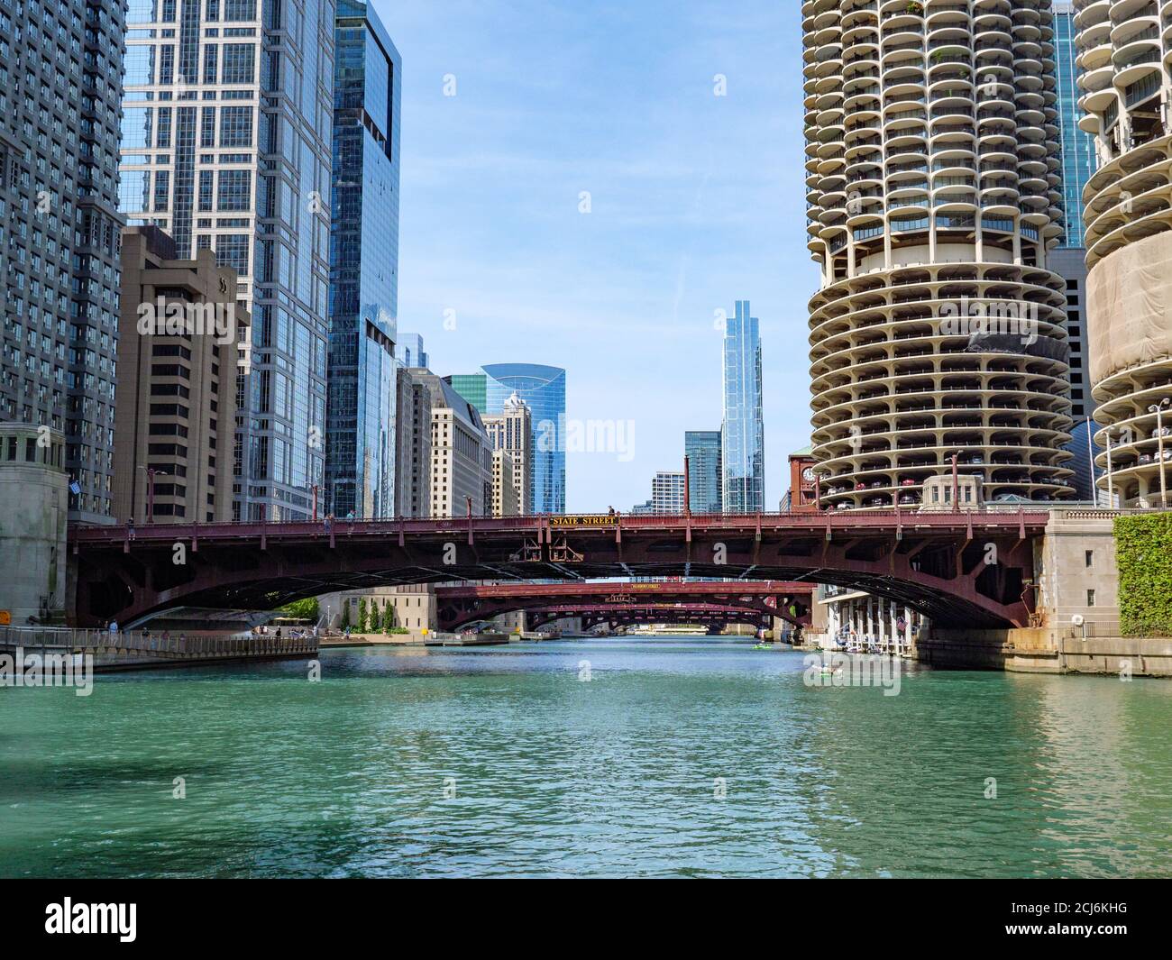 Chicago River and bascule drawbridges. Stock Photo