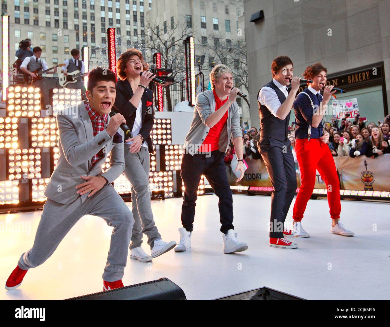 British-Irish band One Direction performs on NBC's 'Today' show in New York March 12, 2012. REUTERS/Brendan McDermid (UNITED STATES - Tags: ENTERTAINMENT) Stock Photo