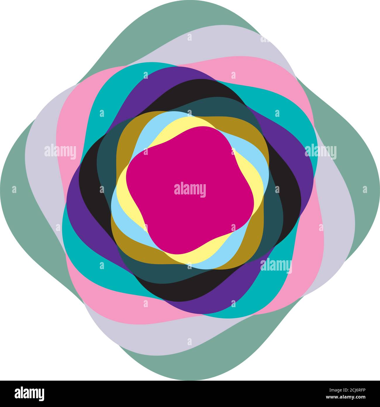Multi-color abstract radial, concentric spiral, swirl, twirl and vortex shapes. Design elements with rotation, gyre, torsion effect. Abstract circular Stock Vector