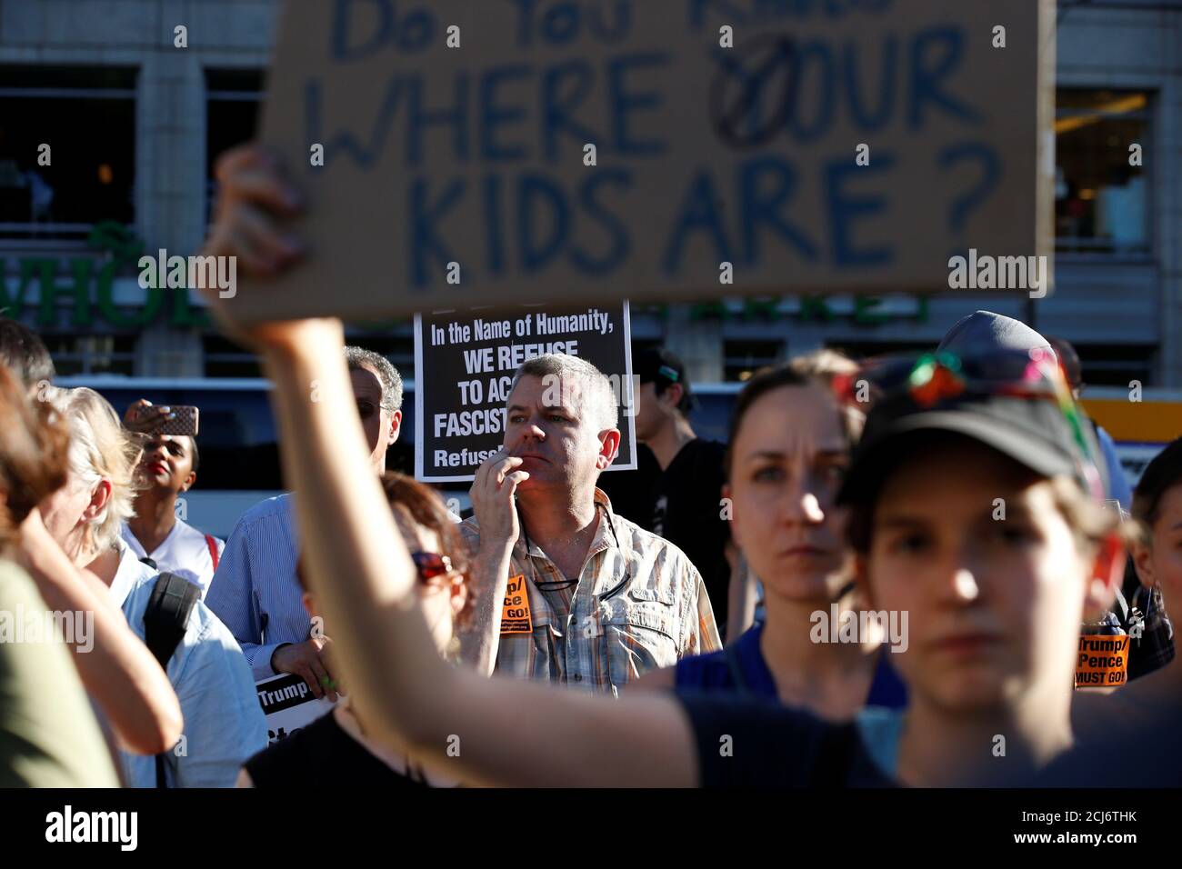 People protest against the Trump administration policy of separating immigrant families suspected of illegal entry, in New York, NY, U.S., June 19, 2018.  REUTERS/Brendan McDermid Stock Photo