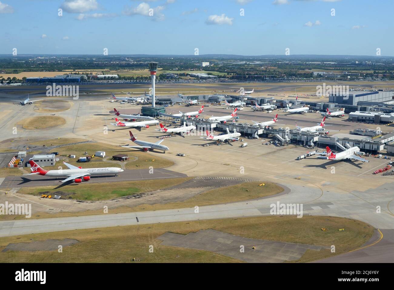 London Heathrow Airport Virgin Atlantic Terminal 3 aerial view