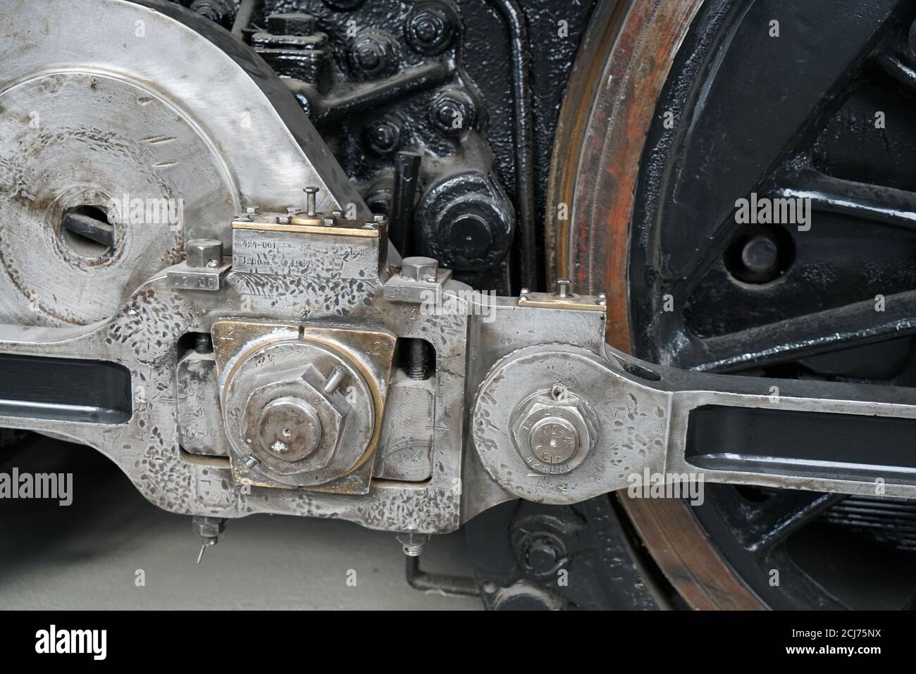Closeup shot of metal parts of a train wheels Stock Photo Alamy