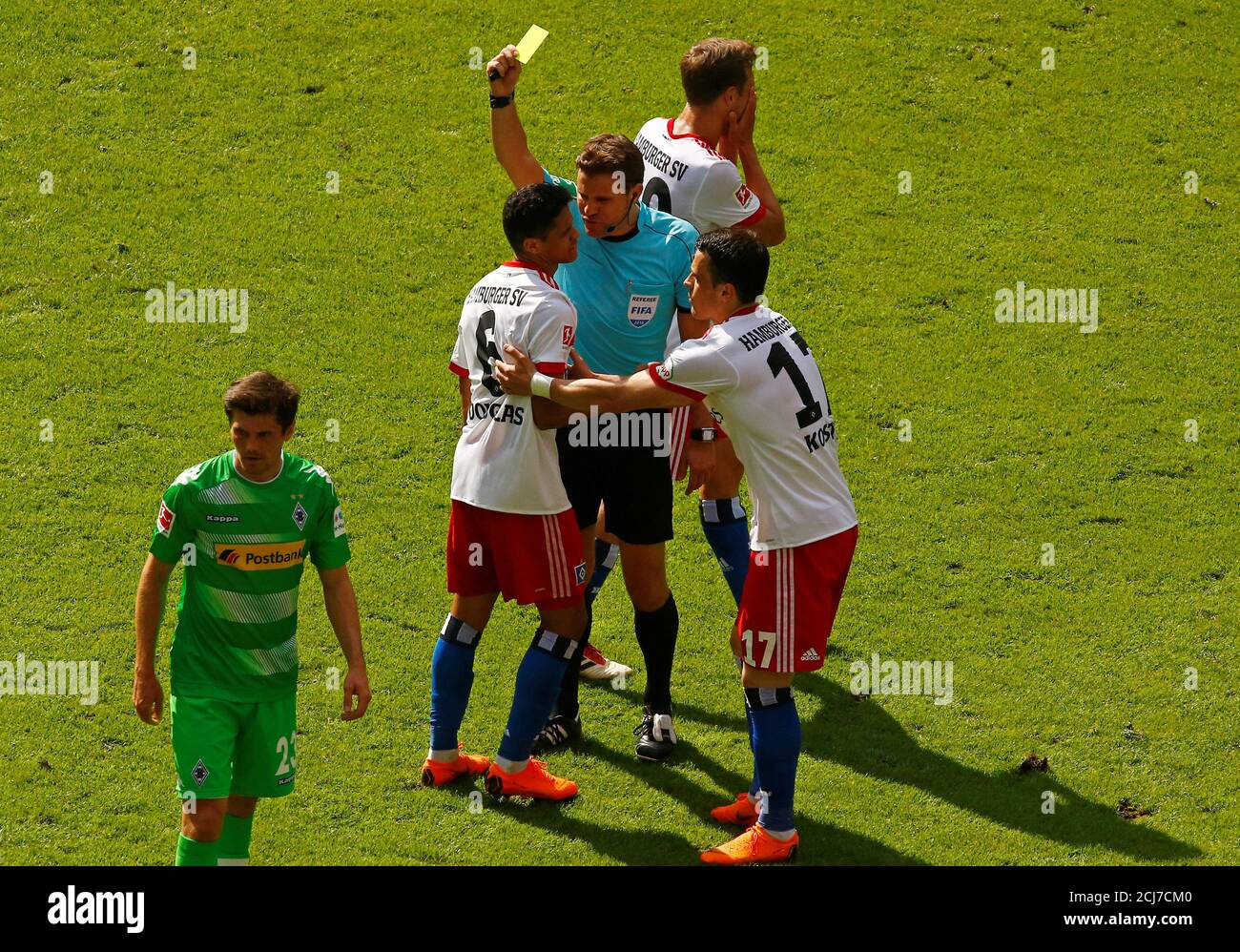 Soccer Football Bundesliga Hamburger Sv V Borussia Moenchengladbach Volksparkstadion Hamburg Germany May 12 2018 Hamburg S Douglas Santos Is Shown A Yellow Card By Referee Felix Brych Reuters Morris Mac