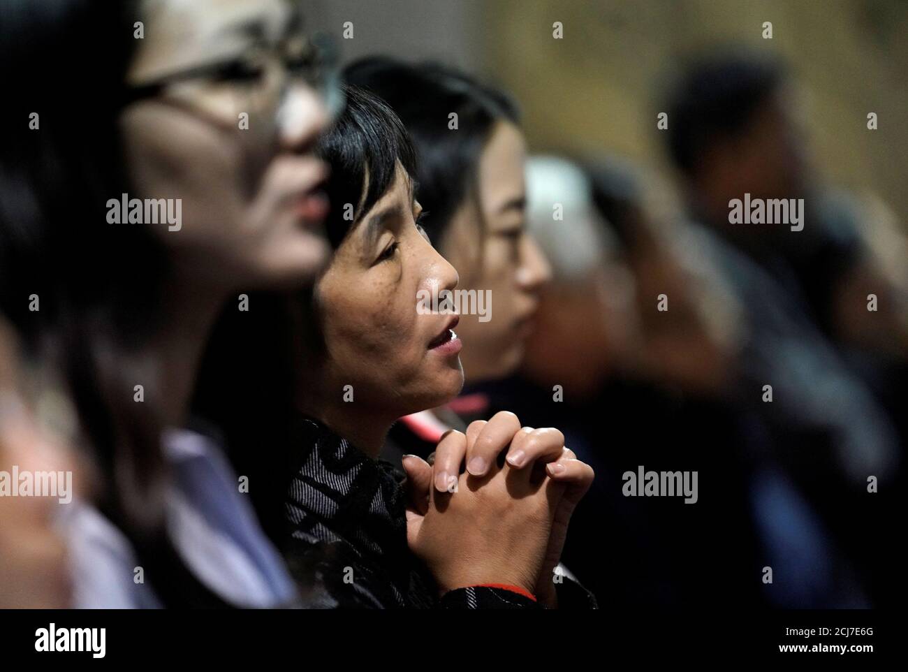 Believers take part in a weekend mass at Beijing South Catholic Church, a government-sanctioned Catholic church, in Beijing, China September 29, 2018. REUTERS/Jason Lee Stock Photo