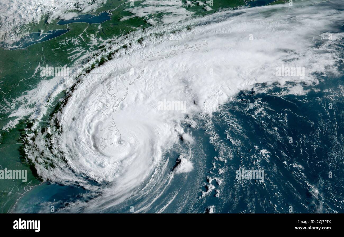 Hurricane Dorian moments before making landfall over Cape Hatteras, North Carolina on September 6, 2019. (USA) Stock Photo