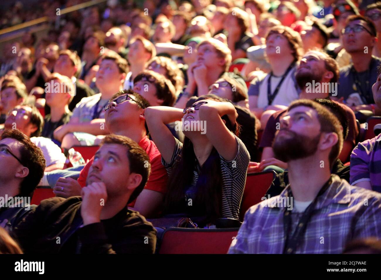 Fans react during The International Dota 2 Championships Key Arena in Seattle, Washington August 8, 2015. Evil Geniuses defeated CDEC Gaming in the Finals to win the title. multiplayer