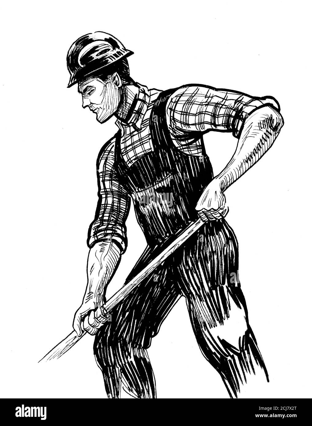Construction worker. Ink black and white drawing Stock Photo Alamy