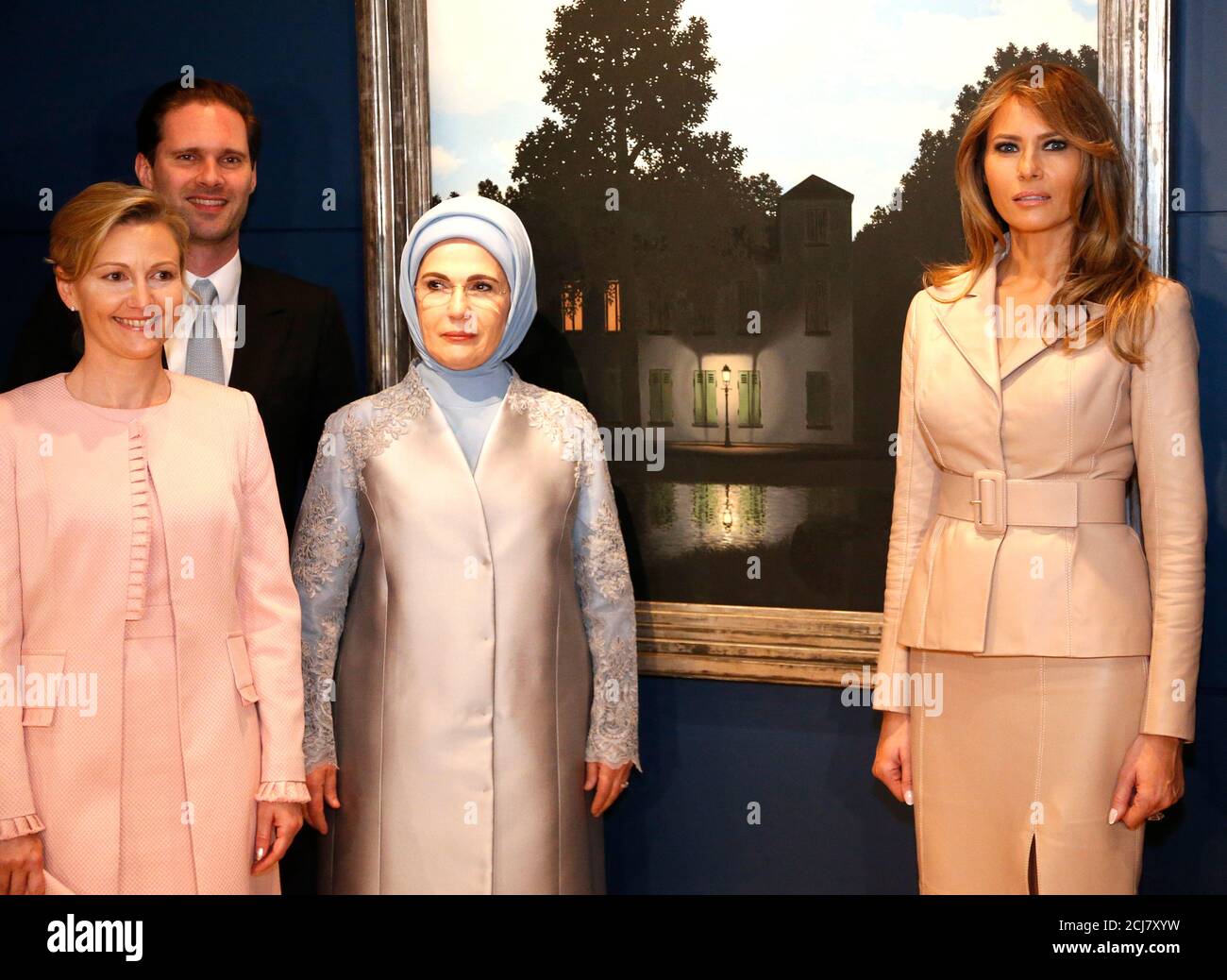 Luxembourg's Gauthier Destenay, Slovenia's Mojca Stropnik, Turkey's first  lady Emine Erdogan and U.S. first lady Melania Trump visit the Magritte  Museum in Brussels, May 25, 2017. REUTERS/Francois Lenoir Stock Photo -  Alamy