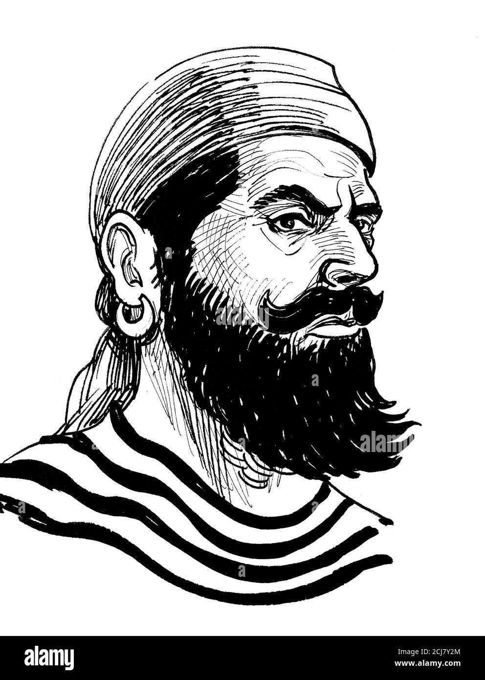 Pirate sailor character. Ink black and white drawing Stock Photo - Alamy