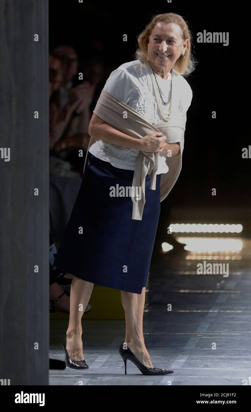 Italian designer Miuccia Prada acknowledges the applause at the end of the  Prada show during Milan Fashion Week Spring 2019 in Milan, Italy, September  20, 2018. REUTERS/Stefano Rellandini Stock Photo - Alamy
