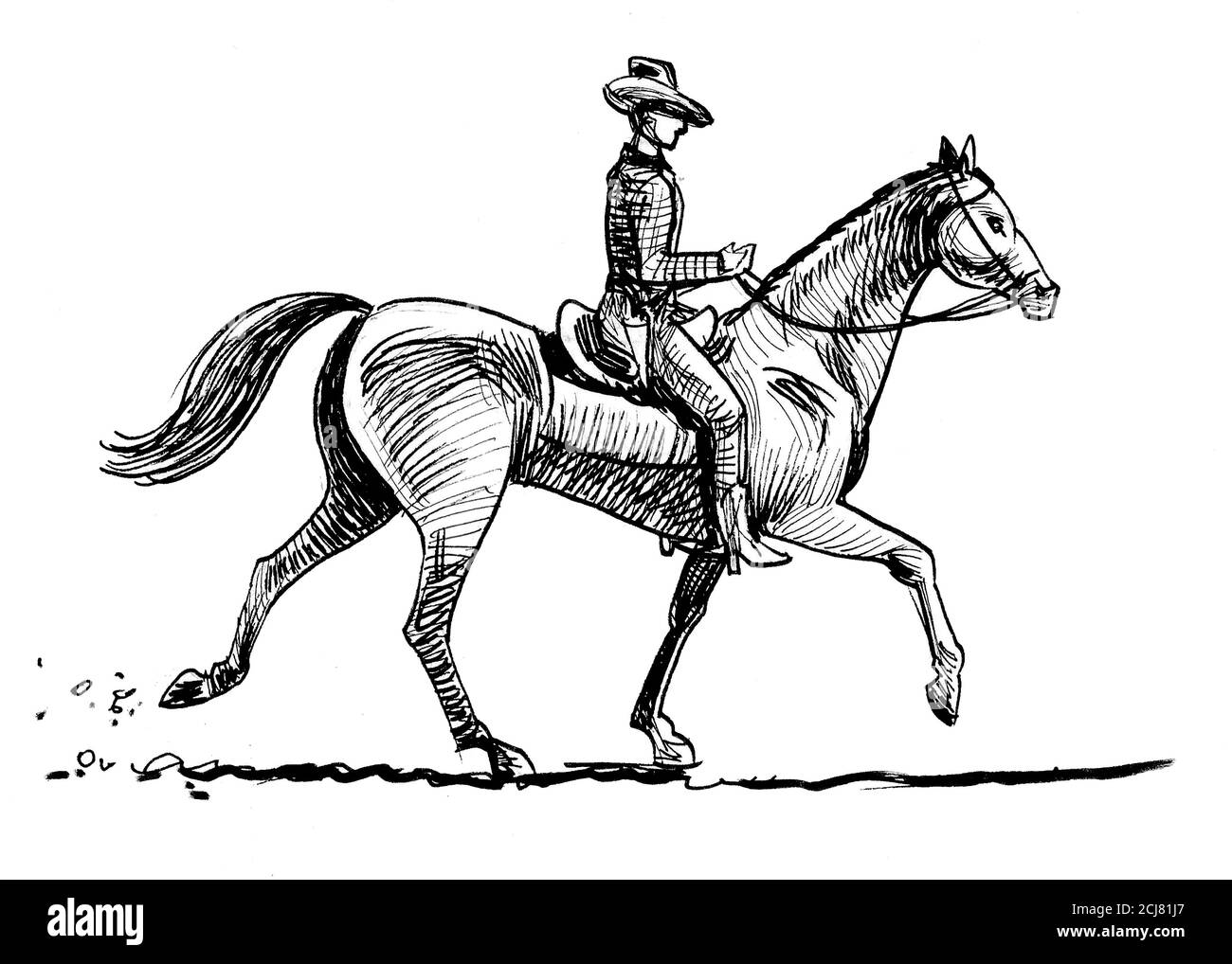 cowboy riding horse drawing