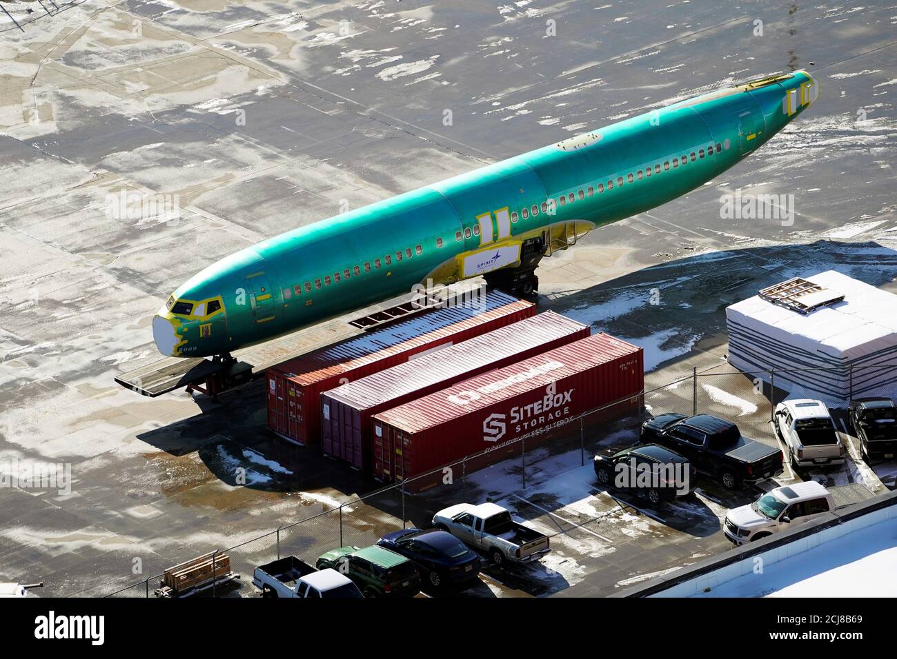 An airplane fuselage bound for Boeing's 737 Max production An airplane fuselage bound for Boeing's 737 Max production