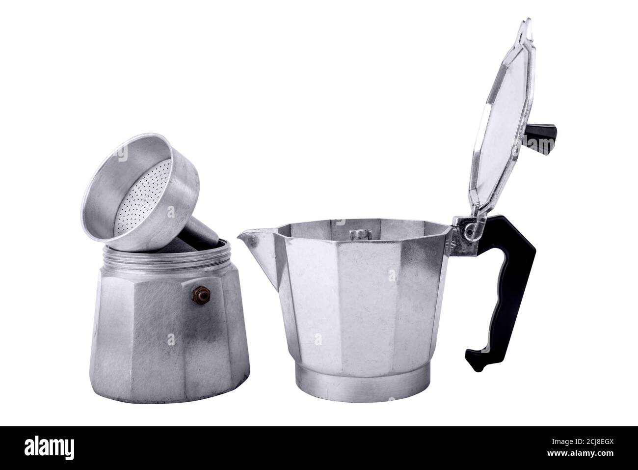 Set of old coffee maker isolated over white background Stock Photo Alamy