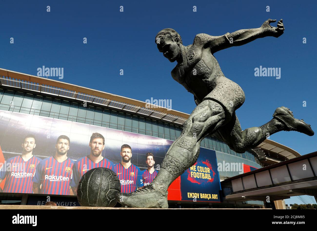 The statue laszlo kubala outside nou camp hires stock photography and