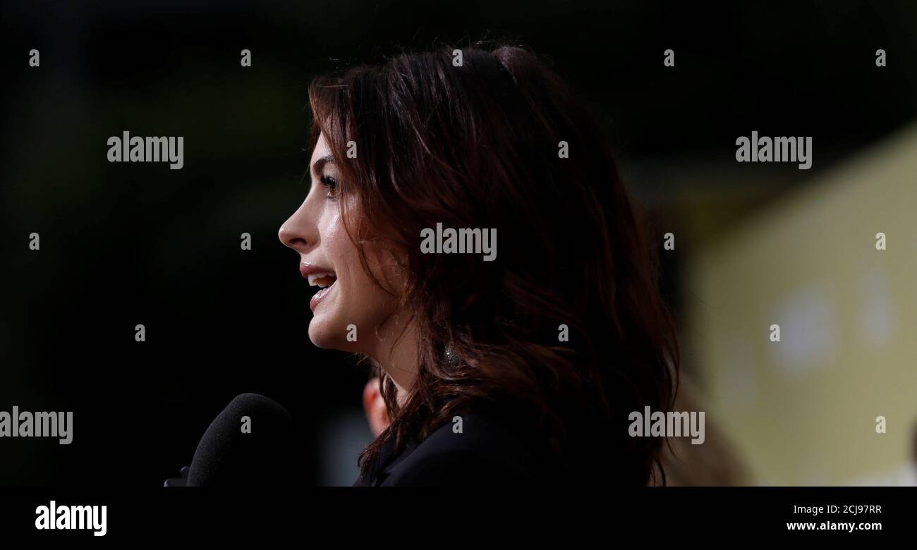 Cast Member Anne Hathaway Is Interviewed At The Premiere For The Movie The Hustle In Los Angeles California U S May 8 2019 Reuters Mario Anzuoni Stock Photo Alamy
