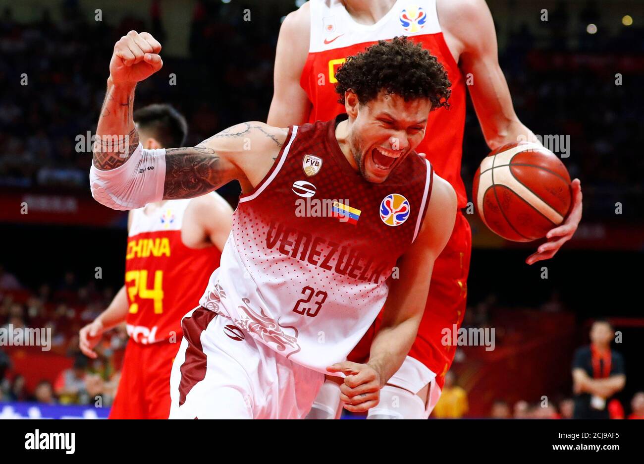 Basketball - FIBA World Cup - First Round - Group A - Venezuela v China -  Wukesong Sport Arena, Beijing, China - September 4, 2019. Venezuela's  Michael Carrera reacts. REUTERS/Thomas Peter Stock Photo - Alamy