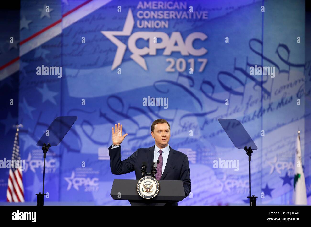 Chris Cox, the chief lobbyist and principal political strategist for the National Rifle Association, speaks at the Conservative Political Action Conference (CPAC) in National Harbor, Maryland, U.S., February 23, 2017.      REUTERS/Joshua Roberts Stock Photo