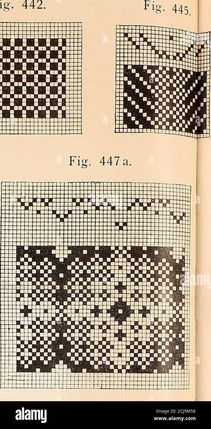 Ausführliches Handbuch der Weberei. Ein Lehr- und Hilfsbuch für  Fabrikanten, Weber und Webschüler . Fisr. 442 Fig. 443. u -j-4fv-| 4-rfl—h  ., □:: fem -H— ;r H.*.;!-. * - -. .hV