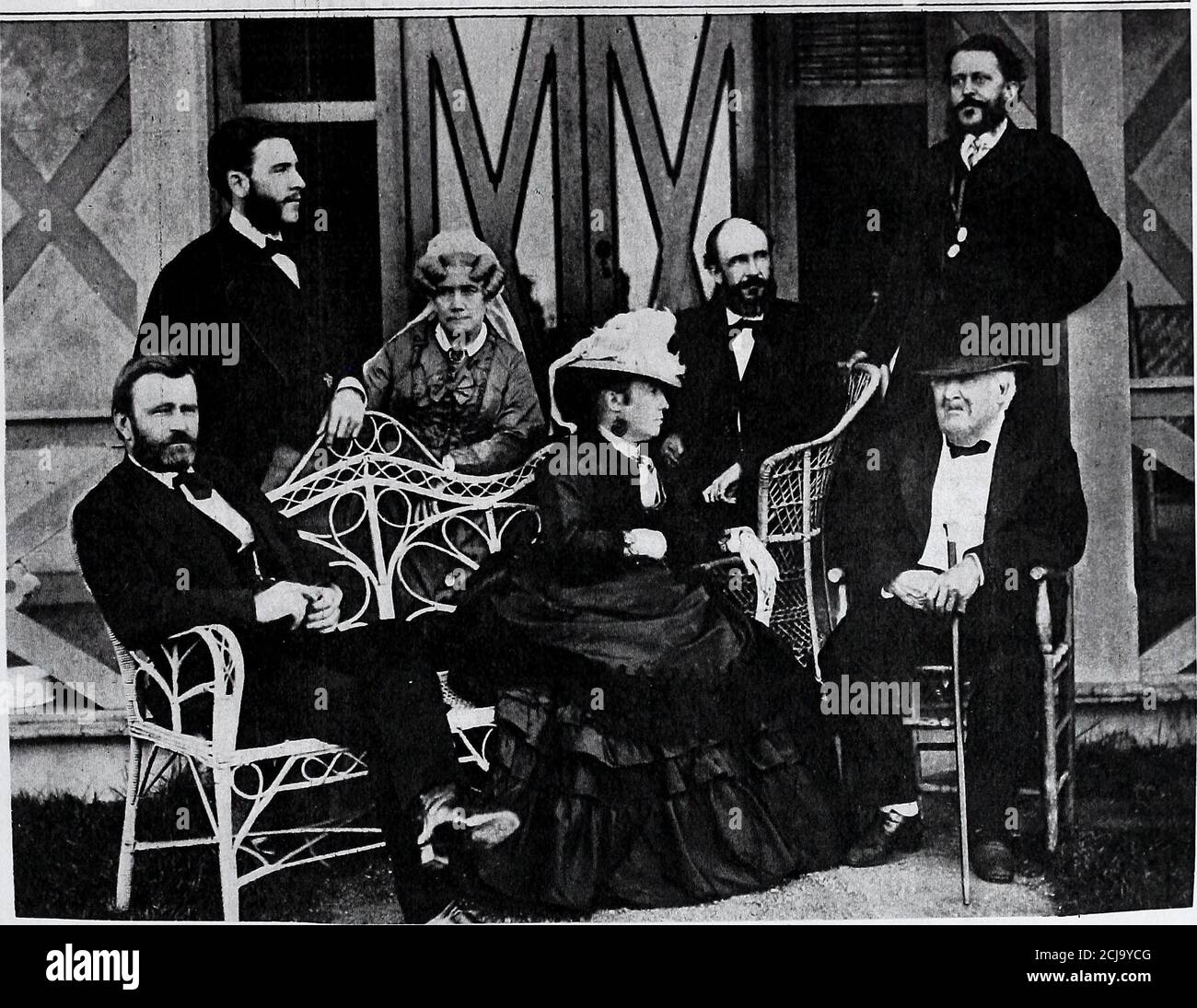 . Civil War officers. Union . THE GREAT-GRANDDAUGHTER OF GENERAL GRANT: PRINCESS IRINA CANTACUZENE at a Childrens Party Which Opened the Playroom of the Palmer House in Chicago. (Times Wide World Photos, Chicago Bureau.) NEIGHBOof New Yoi ! (j :■■;■:, seven uecaaes of American Celebritiesin a Photographic Exhibit. General Ulysses S. Grant, Mrs. Grant and Colonel FrederickDent, her father, occupy the front row in one of the earliest pho-tographs in Pach Brothers exhibition, American PersonalitiesThrough Seven Decades, to be held Oct. 11 to 23 in their NewYork studio. The firm, which has photogr Stock Photo