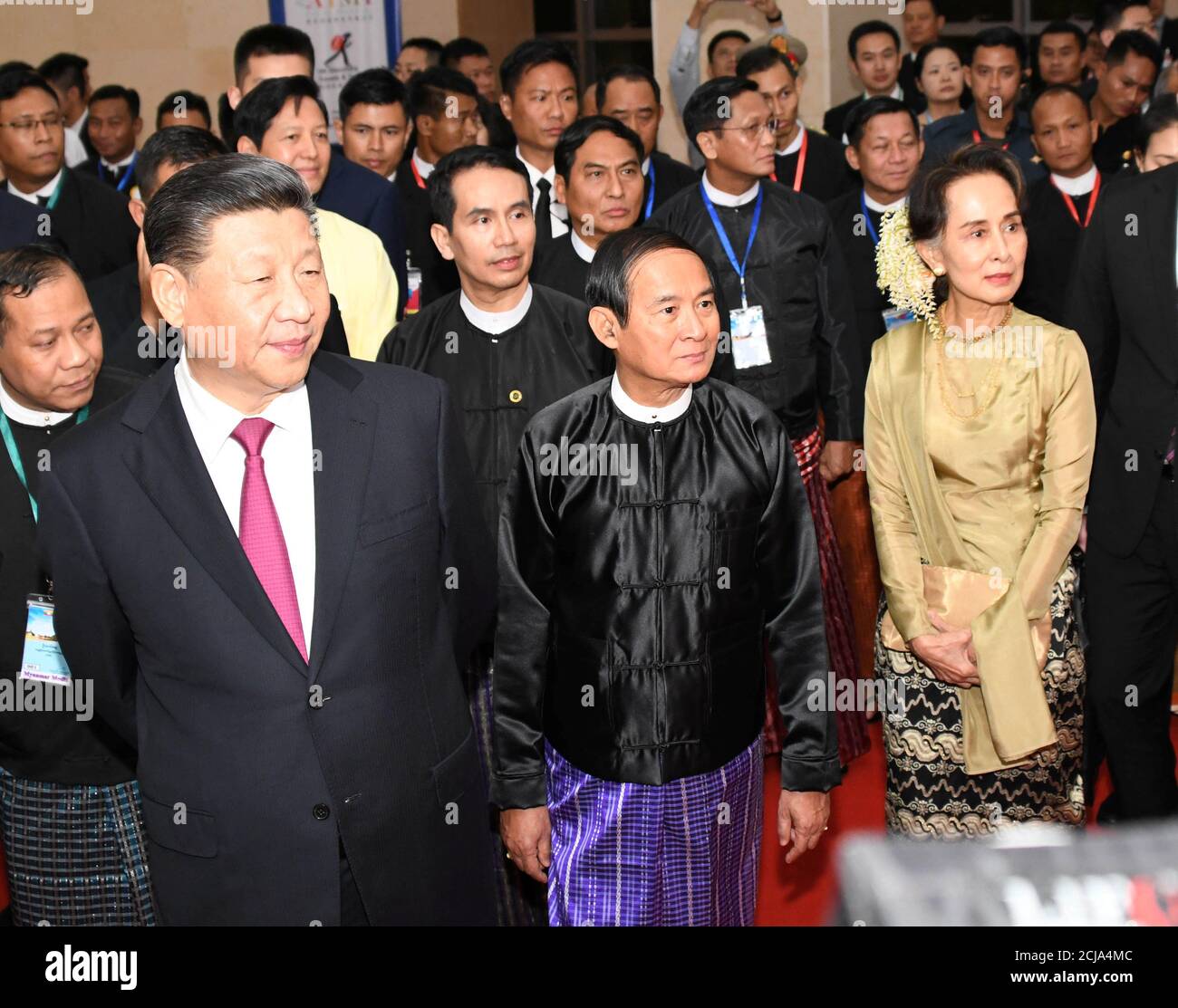 Chinese President Xi Jinping Myanmar President Win Myint And Myanmar State Counsellor Aung San Suu Kyi Attend A Cermony Marking The 70th Anniversary Of Diplomatic Relations Between Myanmar And China In Naypyidaw