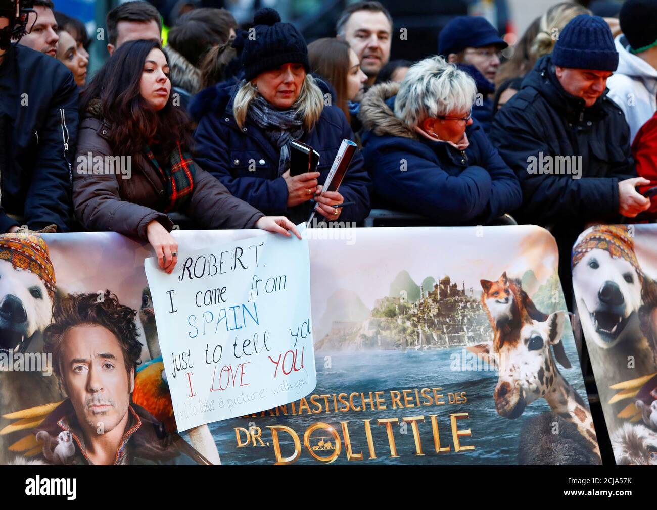 Fans gather ahead of the 'The Voyage of Doctor Dolittle' movie premiere in Berlin, Germany January 19, 2020.    REUTERS/Michele Tantussi Stock Photo