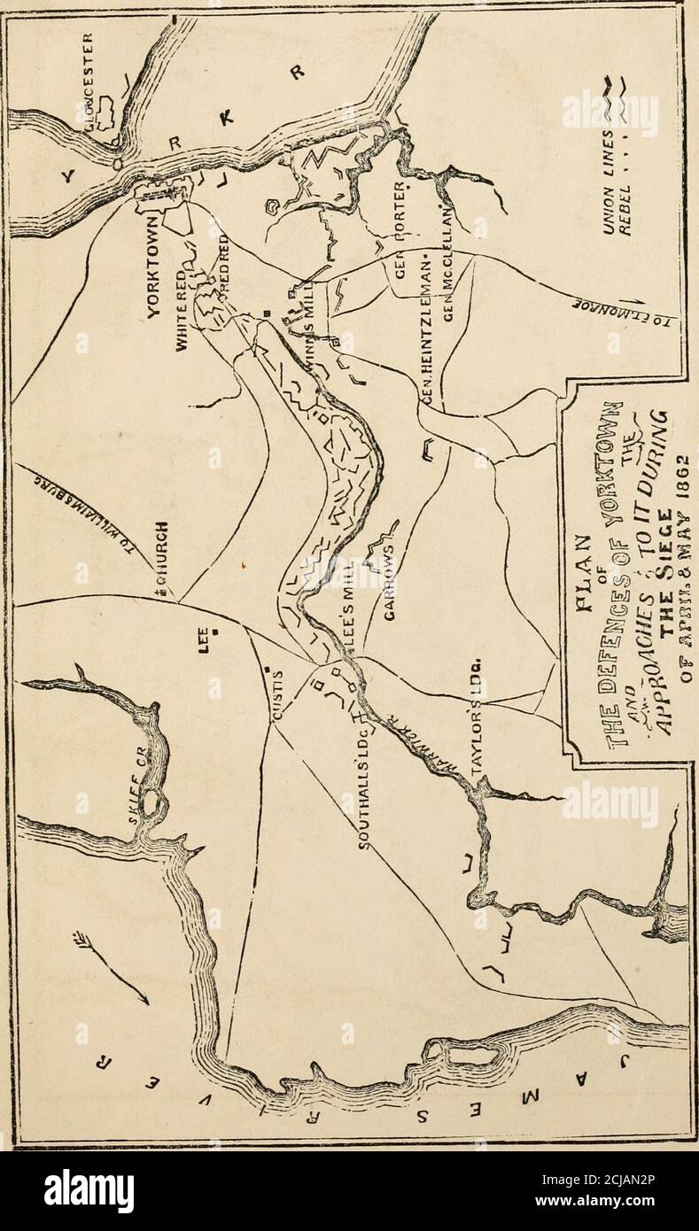 . The Army of the Potomac : Gen. McClellan's report of its operations while under his command. With maps and plans . VU. C &gt;-.0&gt; V •-&» &lt;r% ^ml; ii  TURKEY lo !^BRIDGE A. Warrens Brigade. J B. Buchanans J-Sykess Division. C. Chapmans ) D. Griffins ) E. Martindales VMorells Division. F. Butterfieids J G. McCalls Division,II. Couchs Division, 4th Army Corps, (Keyess.) 1, 2, 3, 4, 5, 6, 7, 8, 9, 10,11, 12, 13,14, Artilleryof Morell, and Sykess Divisions, and HuntsArtillery Reserve. a. First Connecticut Artillery, Col. R. 0. Tyler.Cavalry, Averills Brigade. I. Third Army Corps, (Ilei Stock Photo