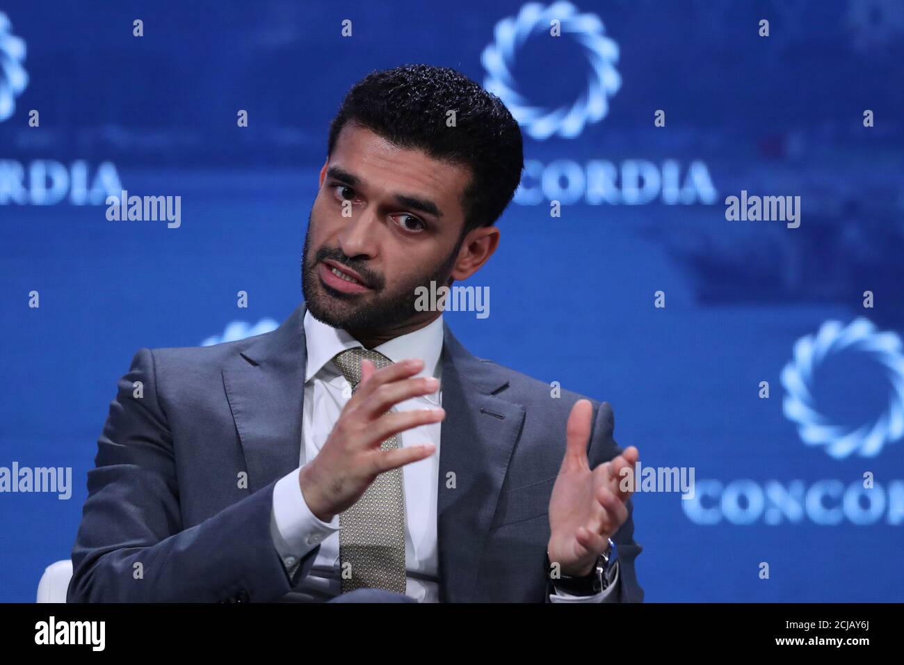 Secretary-General Hassan Al-Thawadi of Qatar's Supreme Committee for Delivery and Legacy, the nation's 2022 World Cup organizing committee, speaks at the Concordia Summit in Manhattan, New York, U.S., September 24, 2018.  REUTERS/Shannon Stapleton Stock Photo
