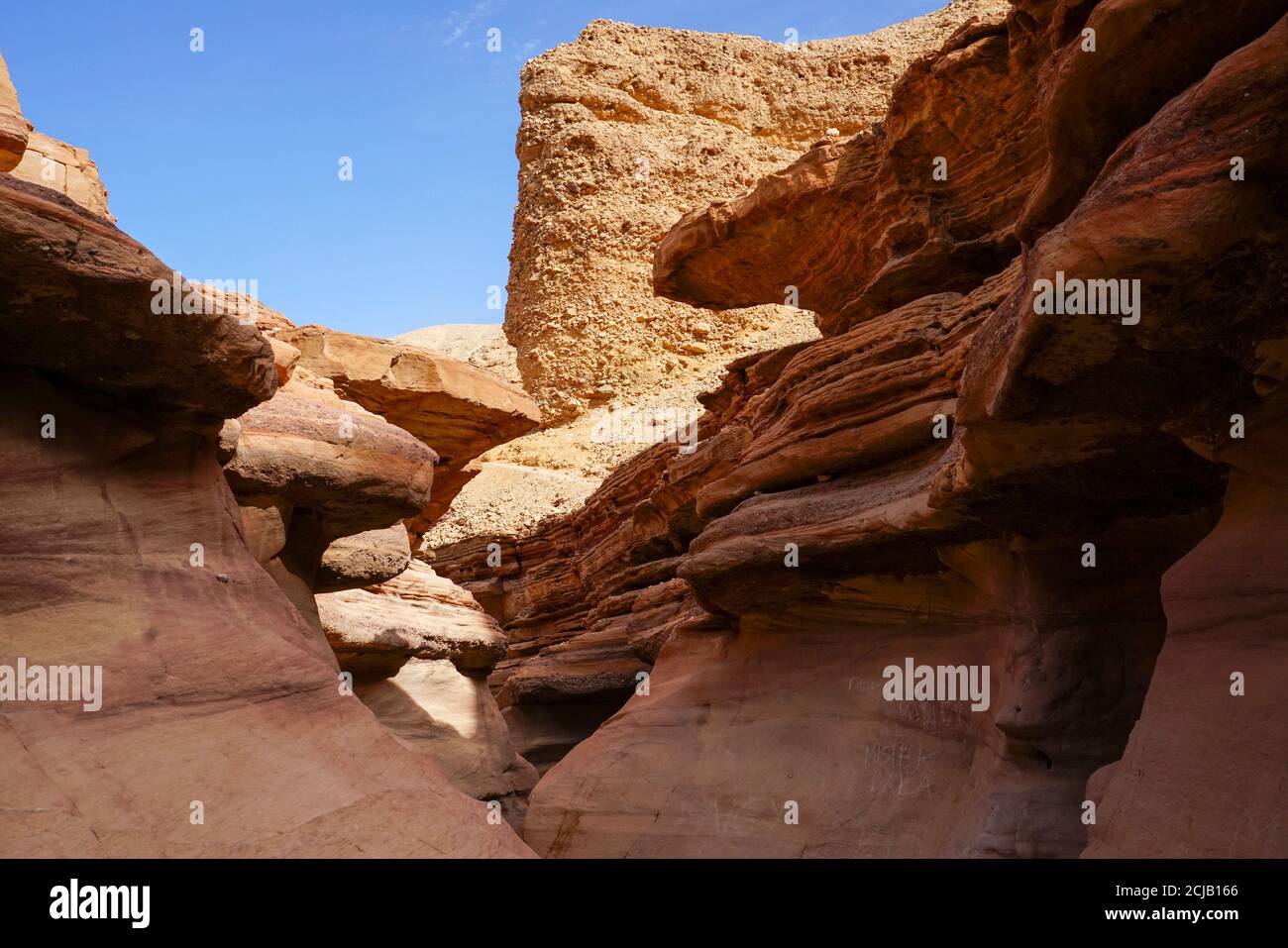Rock strata visible in the Red Canyon near Eilat, Israel Stock Photo