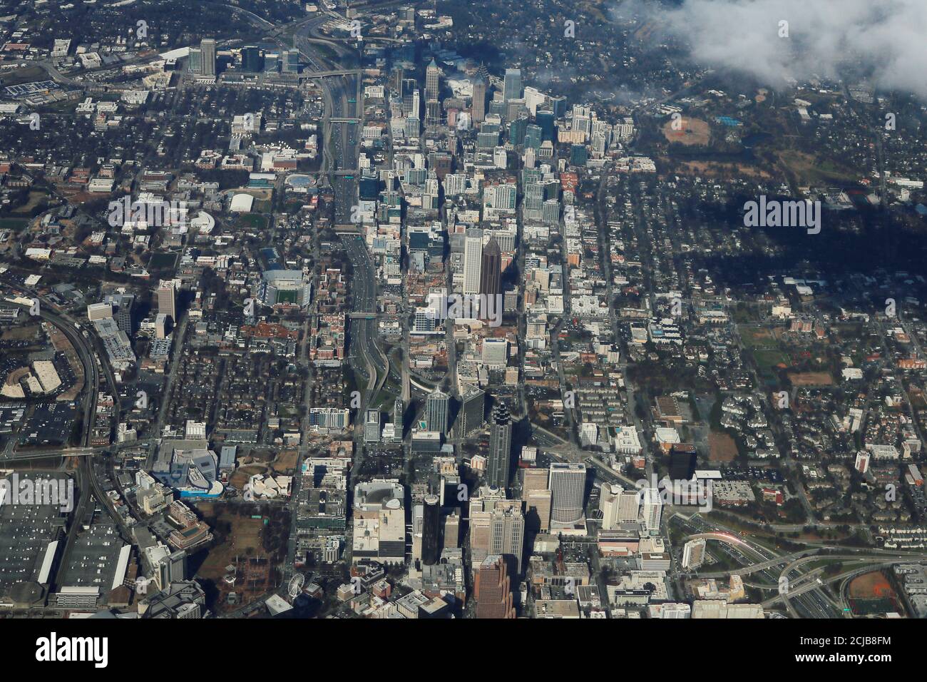 An aerial view of downtown Atlanta is pictured from a Delta Air Lines plane  on approach