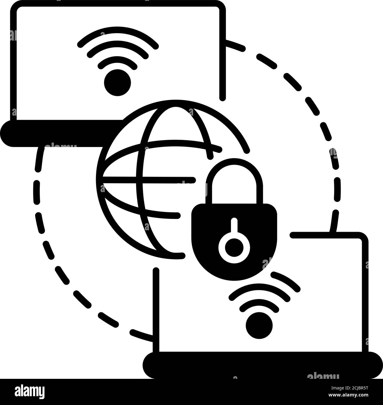 Private WAN black linear icon Stock Vector
