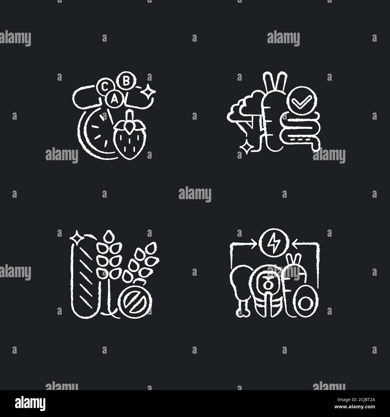 Food groups chalk white icons set on black background Stock Vector ...
