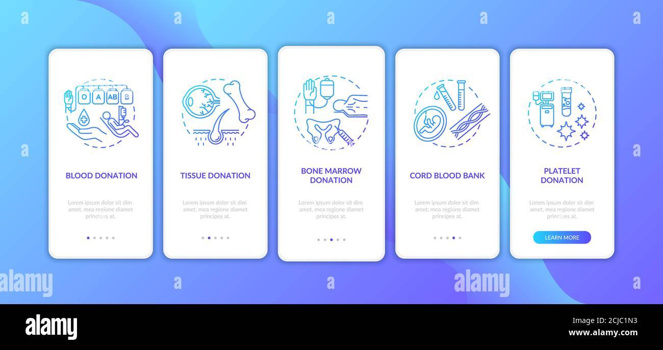 Organ donation onboarding mobile app page screen with concepts Stock ...