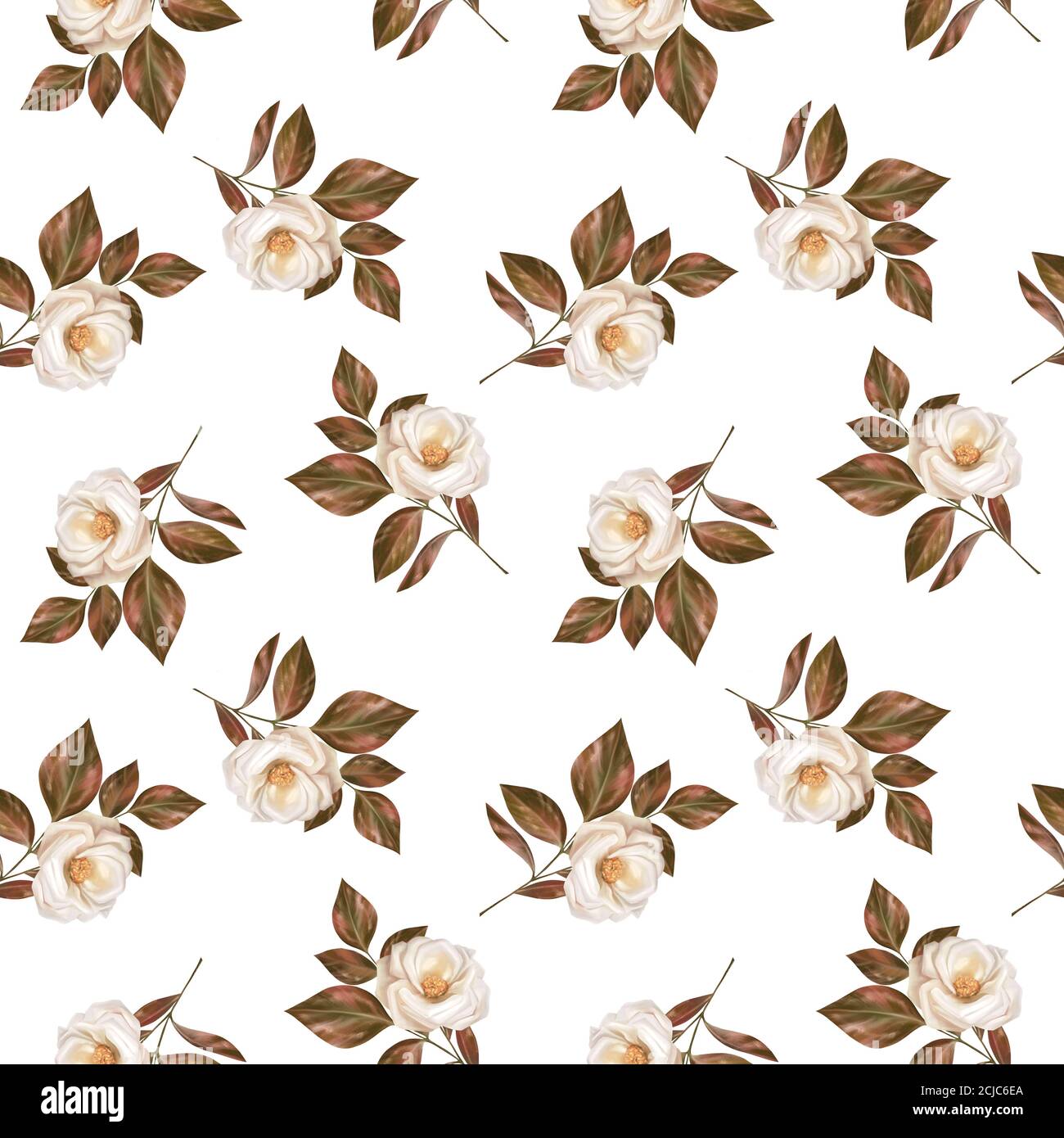 art vintage floral seamless pattern with white roses and leaves Stock ...