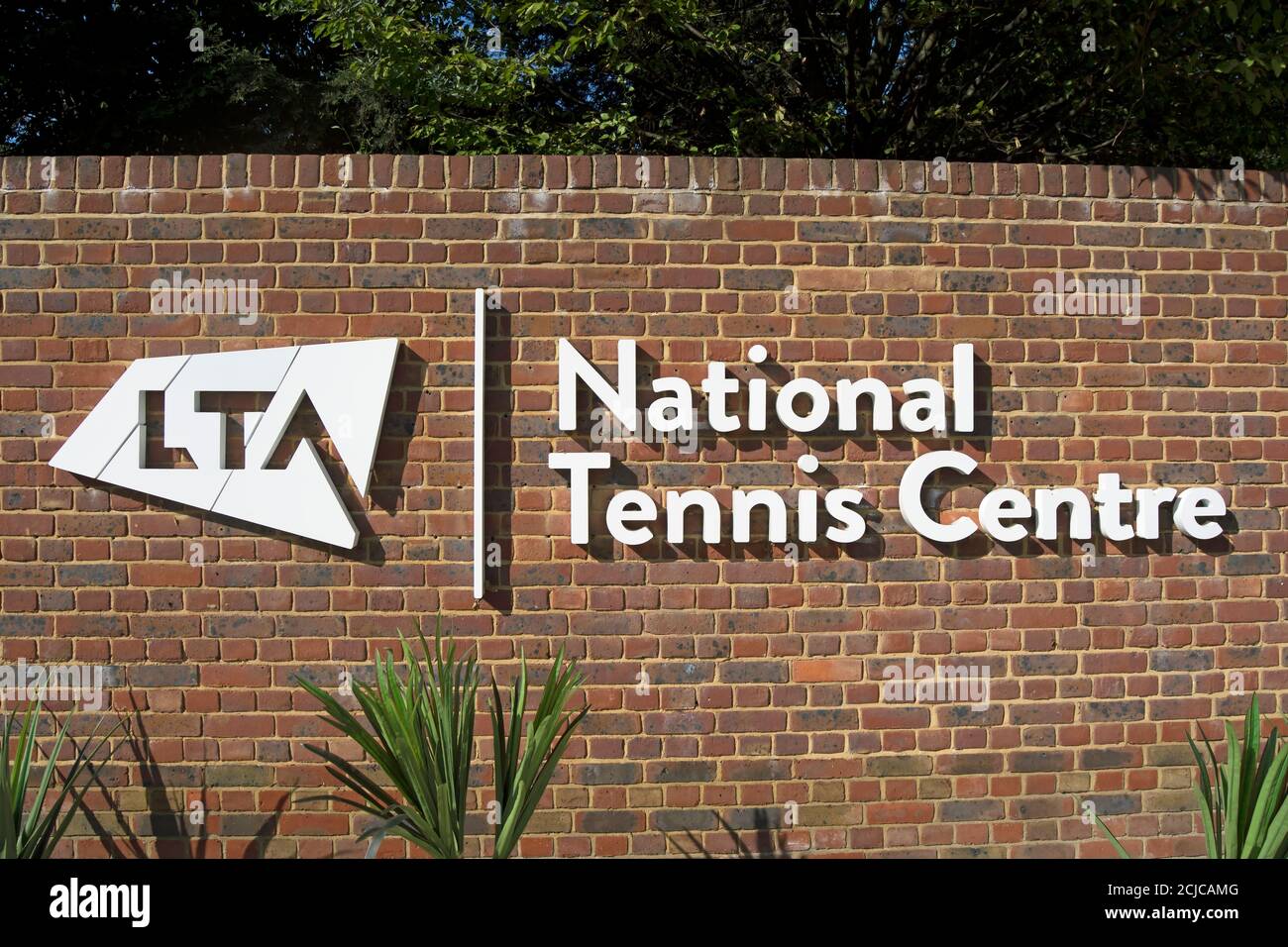 entrance signage at the national tennis centre, roehampton, london, england, run by the lawn tennis association Stock Photo