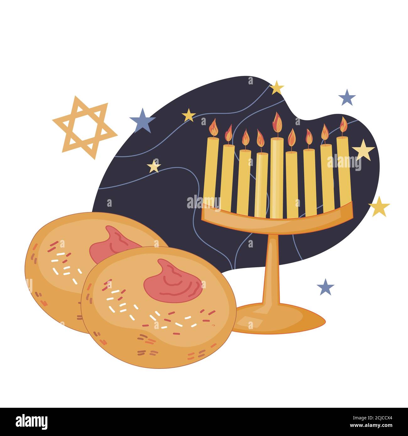 Hanukkah celebration symbols such as Hanukkah candles flat vector