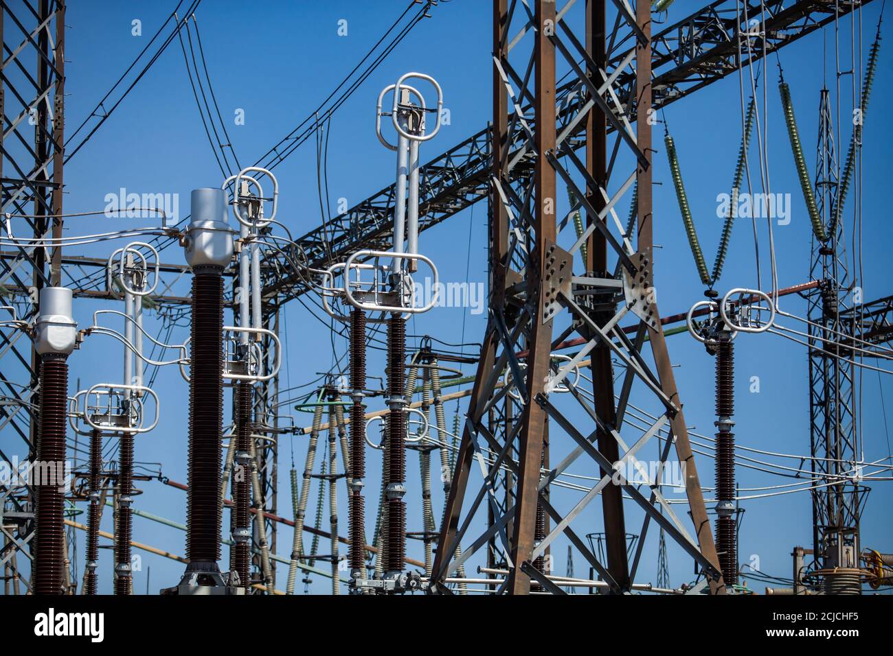 Transformer substation of powerhouse. Highvoltage equipment. Electric