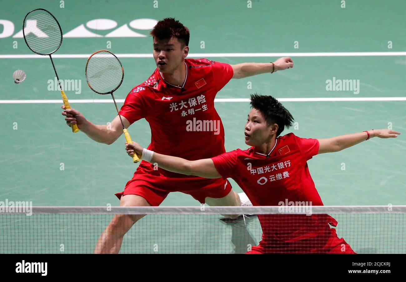 2019 Badminton World Championships - St. Jakobshalle Basel, Basel,  Switzerland - August 23, 2019 China's Huang Dong Ping and Wang Yi Lyu in  action during their quarter final mixed doubles match against