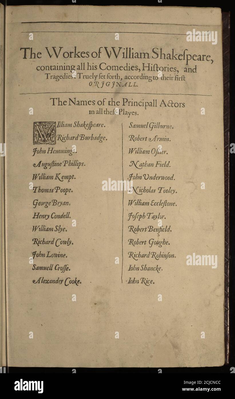 First Folio Names Of The Principal Actors P 1 Stock Photo Alamy