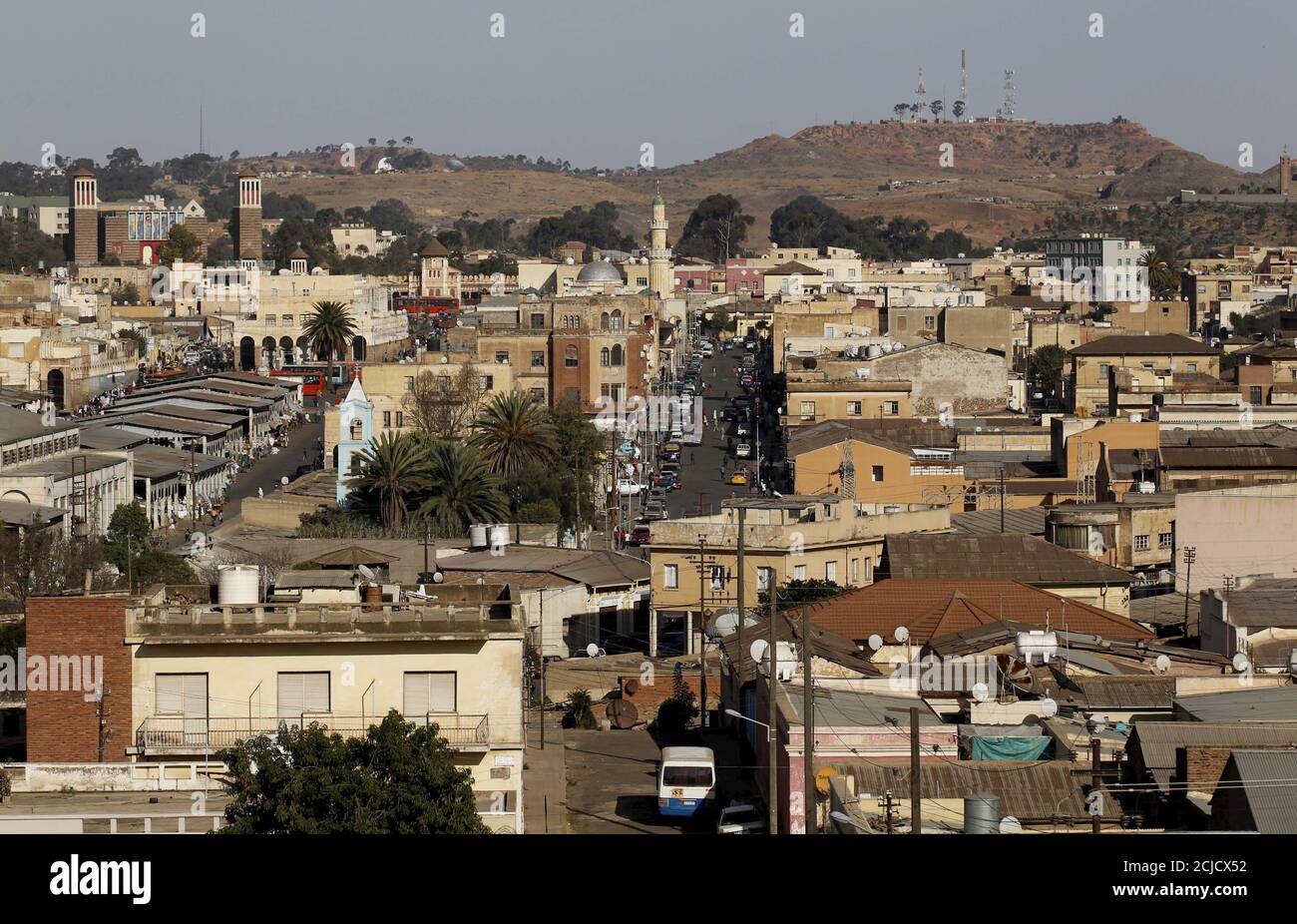 A general view shows the skyline of Eritrea's capital Asmara, February 19, 2016. Picture taken February 19, 2016. To match Insight ERITREA-POLITICS/ REUTERS/Thomas Mukoya Stock Photo
