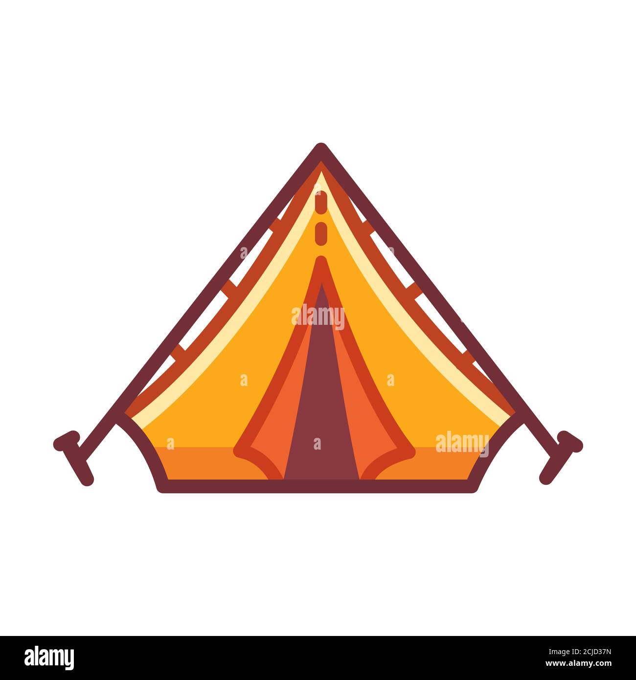 Cartoon camping tent icon. Yellow set up camp drawing. Isolated vector clip art illustration. Stock Vector