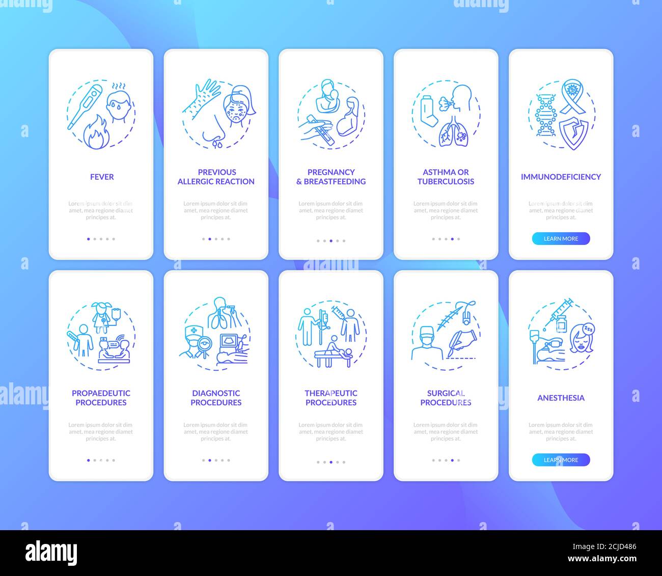 Healthcare services onboarding mobile app page screen with concepts set ...